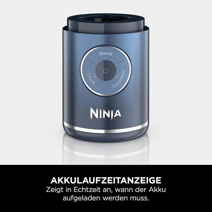 Портативний блендер Ninja Blast Max - 570 мл, акумуляторний, з чашею та кришкою, 3 функції, для смузі та протеїнових коктейлів (Marineblau)