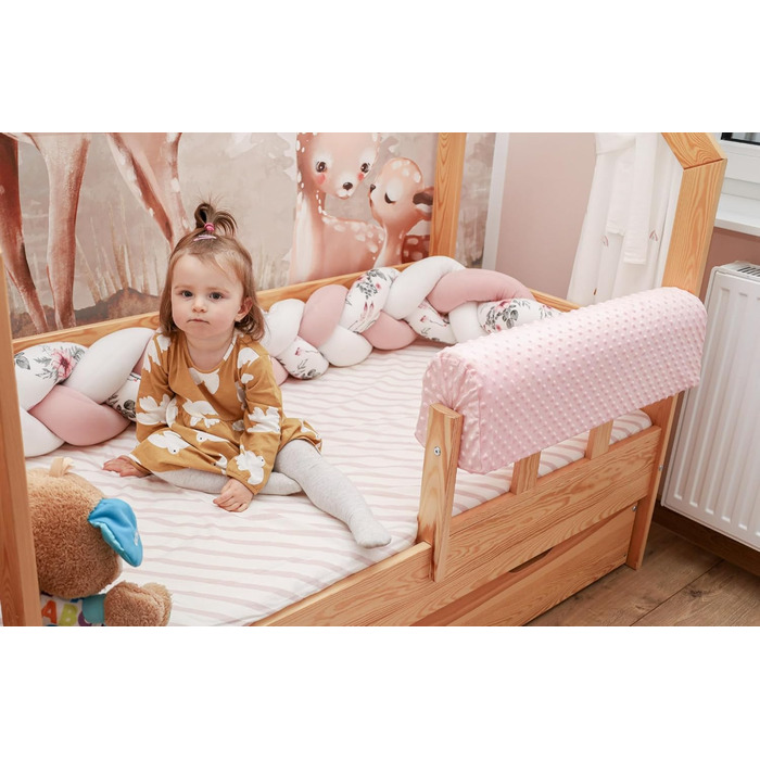 Захист для ліжечка дитячого 90 см: бортик на ліжко, захист рами, анти-ударний Minky (Рожевий)