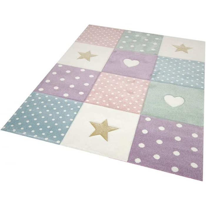 Килим-мрія для дитячої кімнати, ігровий килим і дитячий килим, дизайн у вигляді зірочок у формі серця, рожевий, білий, сірий розмір (120 х 170 см, кремово-рожевий, синій)