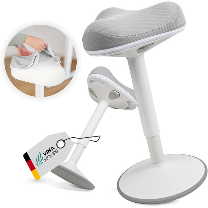 Офісний стілець SH-01 Zip з знімним чохлом | Ергономічний стілець-пуф [IGR сертифікований] | Стілець для роботи та відпочинку | З ефектом гойдання | Регульована висота [58-83 см] (Світло-сірий) 83 см - ZIP Світло-сірий