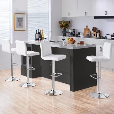 Барні стільці Yaheetech 2 шт. регульовані по висоті, обертаються, 62,5-84,5 см, 136 кг, з штучної шкіри та сталевим каркасом, для кухні/бару, білий (без підлокітників)