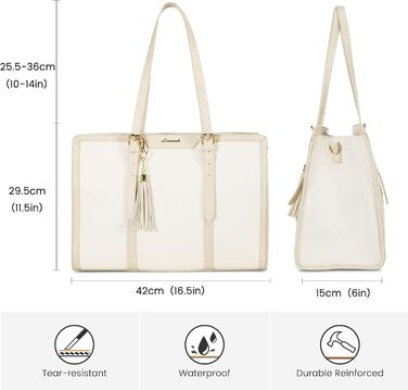 Сумка для ноутбука LOVEVOOK 15.6 дюймів для жінок: велика, на плечі, кросбоді, shopper, з канвасу, елегантна, для офісу, роботи, подорожей (бежева)