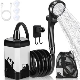 Електричний душ для кемпінгу MIAOKE 7800 mAh з цифровим дисплеєм та термоіндикатором, портативний акумуляторний душ для туризму, подорожей (білий)