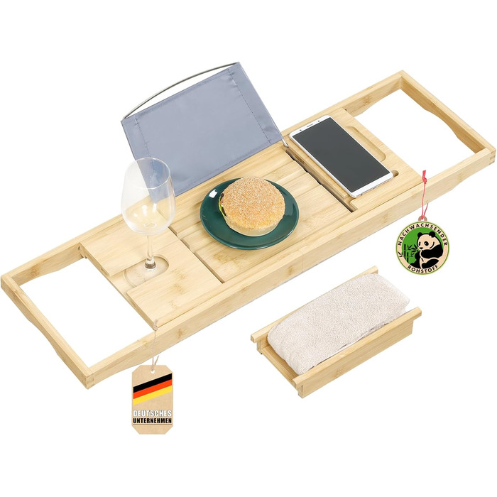 Підставка для ванни з бамбука Floordirekt, регульована, з полицею для книг, висувна, Oklahoma