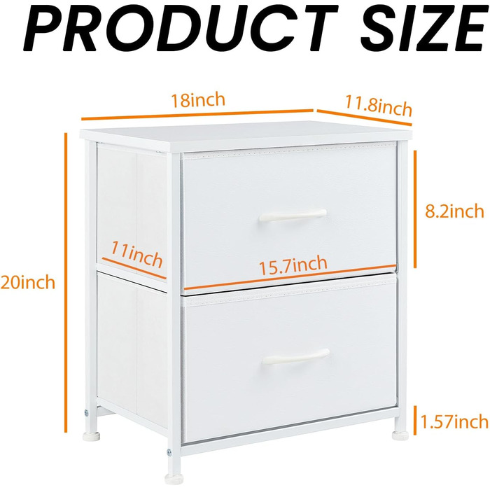 Набір приліжкових тумбочок DUMOS, 2 шт. з шухлядою, вузький комод, індустріальний стиль, для спальні, вітальні, дитячої кімнати, прихожої, білий
