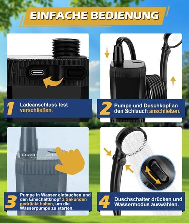 Портативна кемпінгова душова система WADEO з акумулятором, насосом та нагрівачем, 20л бак, для відпочинку, подорожей, автомиття та надзвичайних ситуацій