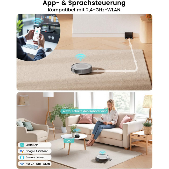 Робот-пилосос LEFANT M310 Ultra з вологою тканиною, лазерною навігацією ToF, потужністю 6000Pa, 7.9 см заввишки, розпізнавання килима, ідеальний для шерсті тварин та твердих підлог, керування через додаток/Alexa, сірий колір