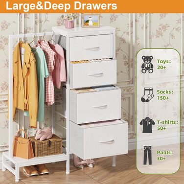 Комод 111 см з 4 висувними ящиками з тканини, полиця для одягу, білий комод для спальні, вітальні, передпокою, шафа для одягу, подарунок, 30T x 76.5B x 111H см (4 ящики), білий