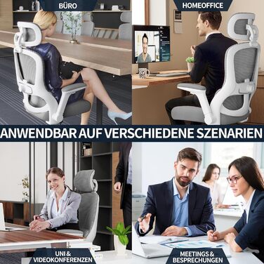 Офісне крісло TRALT Ergonomic - ігрове крісло з регульованою підголівником та поперековою підтримкою. Крісло для дому та офісу, комп'ютерне крісло для великих людей, сітчасте крісло, вантажопідйомність 150 кг (Сірий)