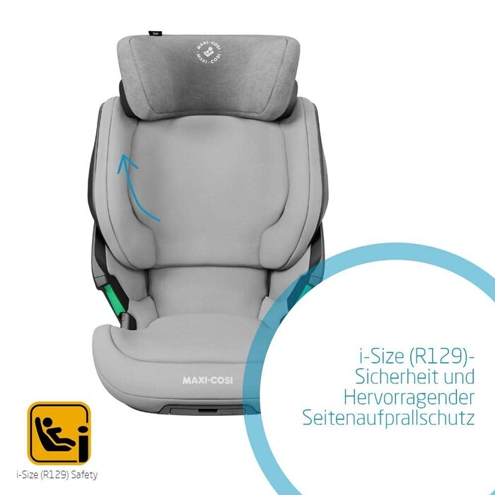 Дитяче крісло Maxi-Cosi Kore i-Size, 3,5-12 років, 100-150 см, дитяче крісло ISOFIX, регульована висота/ширина, бічна система захисту плюс, швидке та легке кріплення, (справжній сірий)