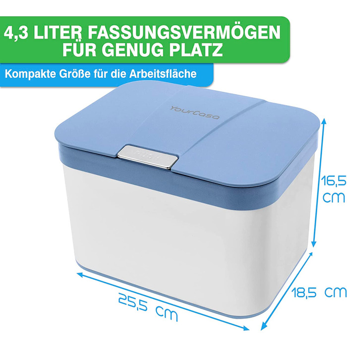Відро для компосту YourCasa з нержавіючої сталі-4,3 л-для побутових органічних відходів на кухні - можна мити в посудомийній машині в приміщенні - без запаху і можна мити-органічне відро для сміття з кришкою кухонне відро для органічних відходів (синій )