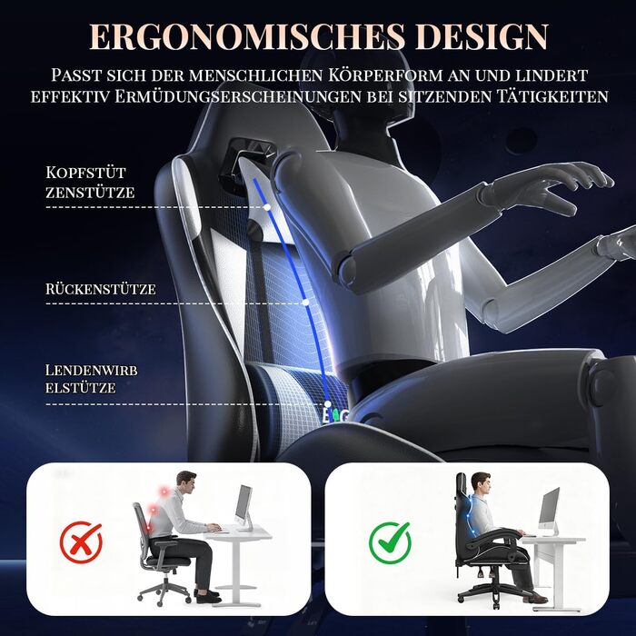 Ігровий крісло Bigzzia з масажем та підніжкою, ергономічний дизайн, регульована спинка 90-135°, з подушками для голови та попереку, білий