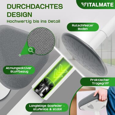 Офісний стілець VITALMATE з регулюванням висоти та неслизьким покриттям. Стільчик-гойдалка, стоячий стілець для офісу та дому (білий)