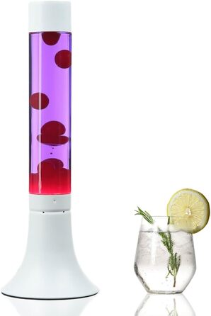 Лава лампа скляна алюмінієва в сріблясто-блакитно-жовтому кольорі вітальня висотою 37,5 см з лампочкою G9 в комплекті Магма ретро-світильник настрою YVONNE (фіолетовий, червоний, білий)