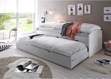 Шезлонг-тандем NESSI Modern з двома лежачими поверхнями 90 х 200 см - Практичне двоярусне ліжко для молодіжної кімнати білого кольору - 96 x 64 x 206 см (Ш/В/Г)