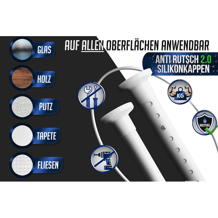 Штанга для душу без свердління 160-210 см, біла, діаметр 32 мм, з кріпленнями - для ванної, кухні та міжкімнатних дверей