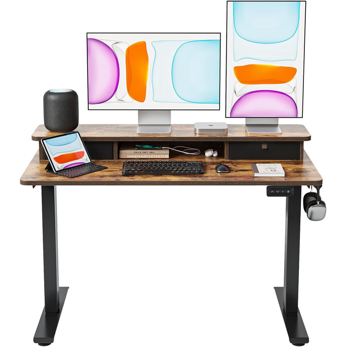 Електричний стіл CUBICUBI з регулюванням висоти, Stehpult T-подійна ніжка зі сталі, пам'ять, антиколізійна система, чорний каркас/стільниця