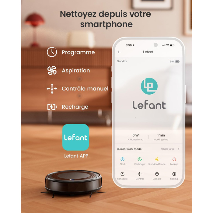 Робот-пилосос LEFANT з функцією миття підлоги, 5500Pa, LiDAR-навігація, багатошарове мапування, віртуальна зона, керування через Alexa/APP/WiFi, ідеальний для шерсті тварин, килимів та твердих підлог (M310)