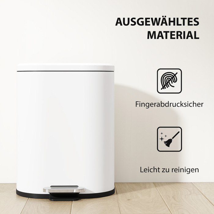 Відро для сміття 12 л з педаллю, внутрішнім відром, м'яким закриттям кришки, біле (30 x 25,5 x 37,5 см)