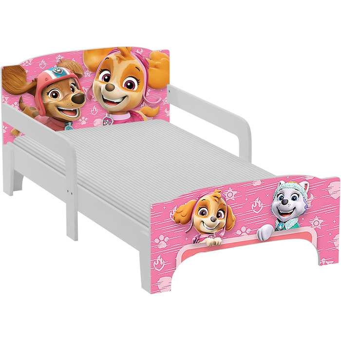 Ліжко дитяче Leomark Paw Patrol Smart - дерев'яне, 70x140 см, з текстильними ящиками, білий/рожевий колір