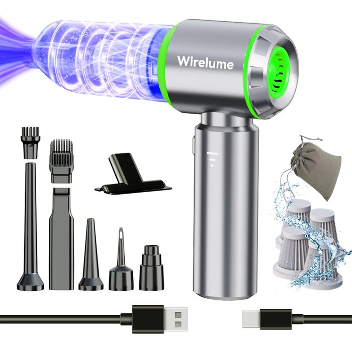 Акумуляторний ручний автомобільний пилосос 4 в 1, бездротовий міні-пилосос 22000 Па, потужний циклонний прибирання, 3 режими потужності, портативний для авто та шерсті тварин (Сріблястий)