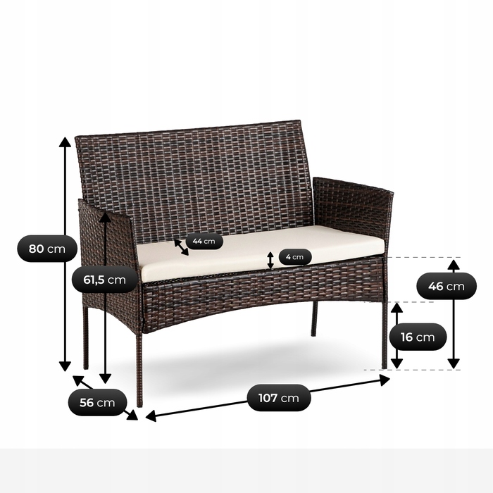 Комплект садових меблів із техноротанга MEBEL ELITE, коричневий, 4 предмети