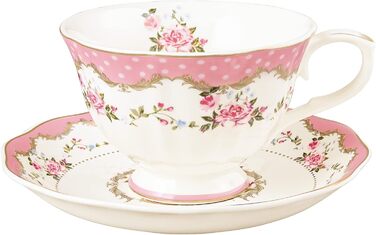 Набір чайних чашок і блюдець fanquare, квіткова кавова чашка з набором тарілок, англійська чашка для чаю, 200 мл (рожева)