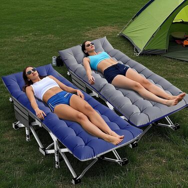 Розкладне кемпінгове ліжко з матрацом та кишенями, сталевий каркас, навантаження до 200 кг, 190x71x36 см, сіре — для кемпінгу, саду та офісу