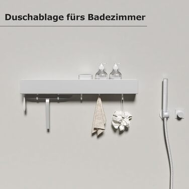 Поличка для душу REKITA без свердління, органайзер для ванної кімнати 40 см, поличка з нержавіючої сталі з 4 знімними гачками, тримач для шампуню для душу, настінна поличка, органайзер для ванної кімнати (Білий-60 см)