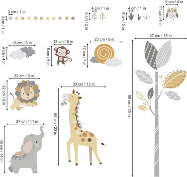 Наклейка на стіну із зображенням тварин, сафарі, дерева, наклейка на стіну, джунглі, слон, жираф, лев, наклейка на стіну, дитяча кімната, дитяча спальня, Настінний декор