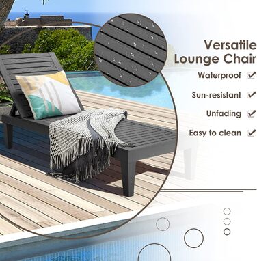 Лежак для відпочинку Giantex для саду та тераси, чорний, з регульованою спинкою, 190x57,5x29 см, до 180 кг