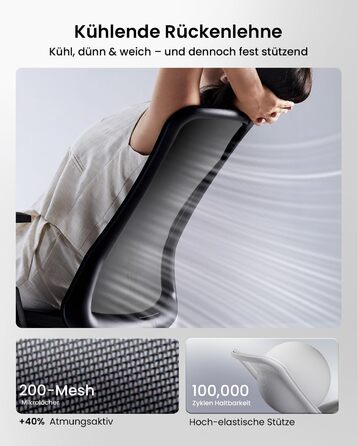 Офісний стілець ProtoArc Flexer ергономічний чорний з регулюванням глибини сидіння та дихаючою сітчастою спинкою для дому та офісу