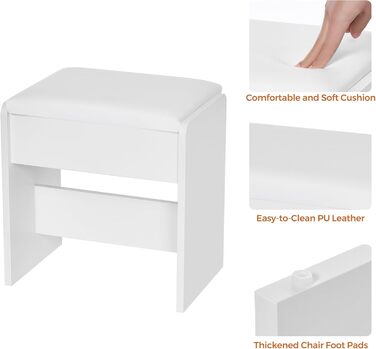 Великий туалетний столик ANWBROAD з LED-підсвічуванням (3 кольори) та розетками, білий, з дзеркалом та пуфом, 5 ящиків, скляні дверцята, 140x115x40 см, BDT68W