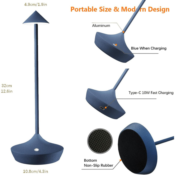 LED-лампа Hapfish на акумуляторі, настільна, бездротова, 2 шт., сучасний алюміній, регулювання яскравості, водонепроникна, для дому та вулиці, нічна лампа, тераса, ресторан (коричневий) (2шт синій)