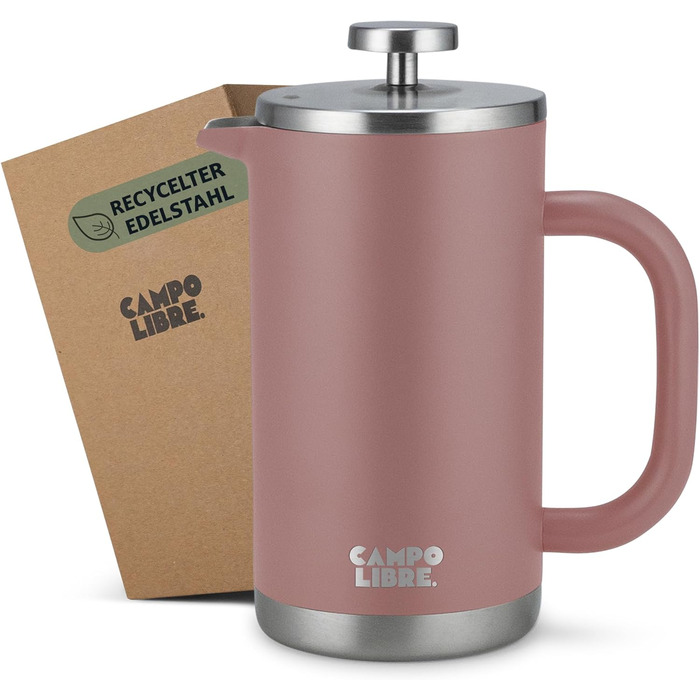 Френч-прес Campo Libre® Giorgio з нержавіючої сталі 0,6л (600мл) Misty Pink | Без пластику, з термофункцією та фільтром