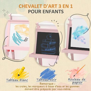 Дитяча фліпчарт AIYAPLAY 3 в 1 з магнітною дошкою та рулоном паперу - для дітей 3-6 років (зелене дерево, рожевий)