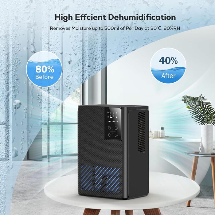 Електричний осушувач повітря 2500 мл з автоматичним вимкненням та системою відтавання, 7 кольорів підсвічування, тихий осушувач для дому, портативний, білий (чорний)