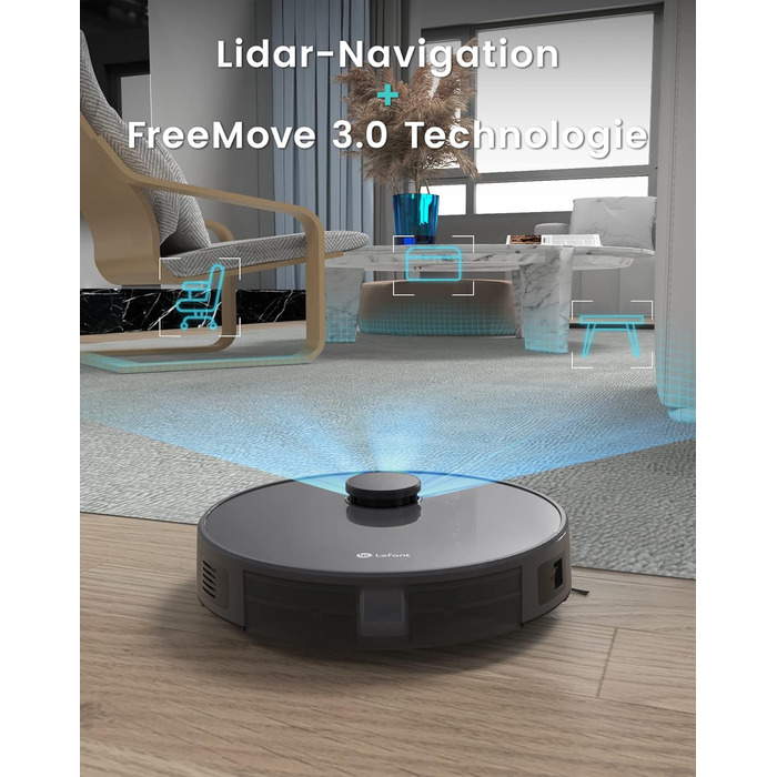 Робот-пилосос LEFANT M1 з функцією миття, 5500Pa, 200хв роботи, мапінг, зони заборони, для шерсті тварин, килимів та твердих підлог