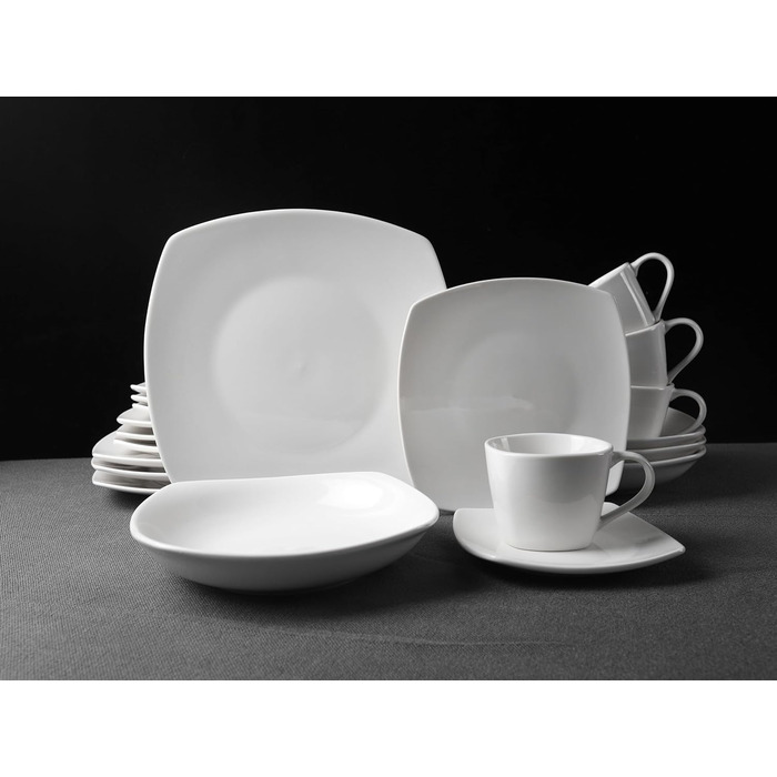 Комбінована послуга Класика Сучасний дизайн, Елегантний набір білого порцелянового посуду з 6 обідніми тарілками, 6 бічними тарілками, 6 тарілками для супу, 6 чашками для чаю, 6 блюдцями (20 шт. )