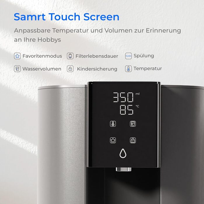 Система зворотного осмосу Waterdrop CoreRO для встановлення на стільницю з миттєвим гарячим водопостачанням, 5 температурних опцій, 6-ступенева фільтрація, 3:1 чиста вода до відпрацювання, зменшує PFAS, без встановлення, WD-C1H