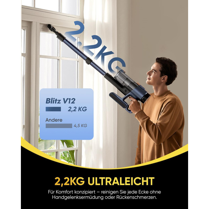 Акумуляторний пилосос Vexilar Leichter 50Kpa, 50хв, 450W, LED-дисплей, 6-в-1 для килимів, підлоги, шерсті тварин, авто, синій