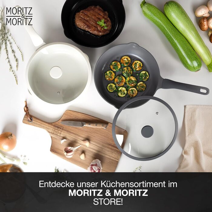 Сковорода Moritz & Moritz 26 см з кришкою Бежева - антипригарне покриття, Soft-Touch ручка, для смаження, тушкування та варіння на пару, підходить для всіх типів плит
