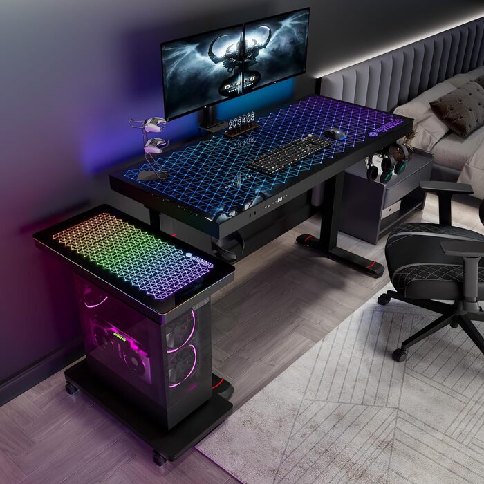 Підставка для комп'ютера EUREKA ERGONOMIC з регулюванням висоти, ATX корпус, тримач CPU, органайзер під стіл, з LED підсвіткою