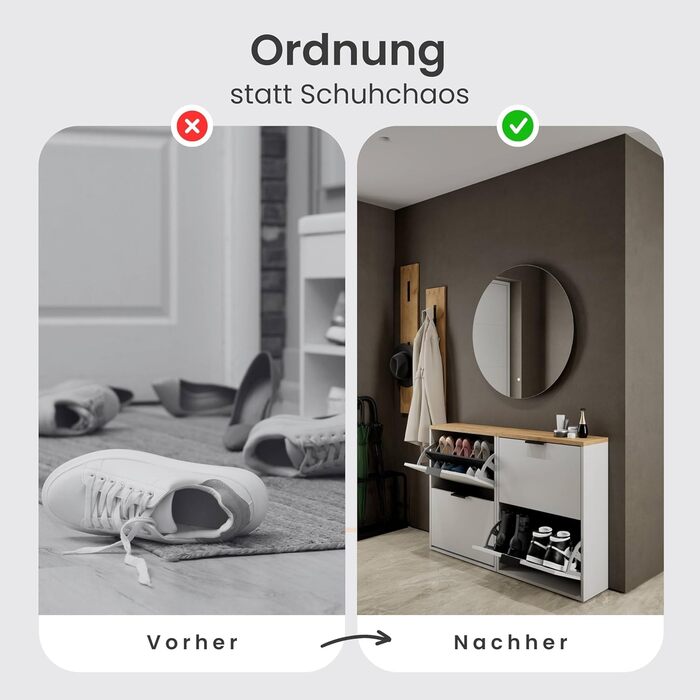 Взуттєва шафа Planetmöbel, вузька, з 6 полицями, 60 x 23 x 118 см, біло-сіра