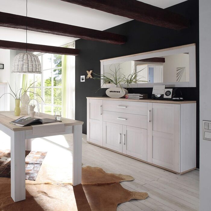 Тумба-консоль Stella Trading ROMANCE в стилі кантрі, матеріал: осика, колір: горіх/дуб Сан Ремо, 186 x 100 x 46 см. Велика тумба для вітальні з великим об'ємом зберігання.