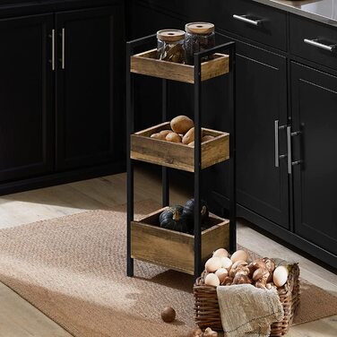 Тумбочка для ванної кімнати SoBuy з 3 міцними полицями, вузька шафа з МДФ, комод для ванної кімнати, витримує до 30 кг, полиця для ванної кімнати в дерев'яних тонах, для маленьких ванних кімнат 28x20x74 см, вінтажний стиль FRG226-F