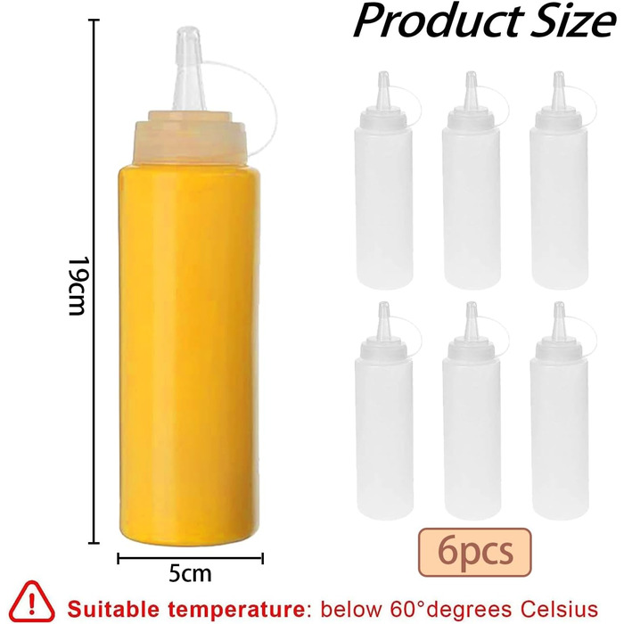Пластикова пляшка для кетчупу/гірчиці/майонезу/соусів/оливкової олії, 6 шт. по 8 унцій, без вмісту БФА, для дому та ресторану