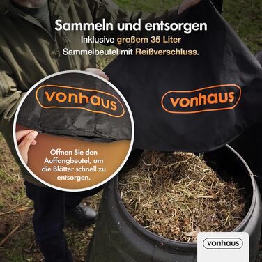 Електричний садовий пилосос-набір VonHaus 3000W: пилосос, дмухач, мульчер. Для саду, тераси, під'їзної дороги. З мішком 35л, плечовим ременем. Модель 8100089