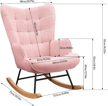 Крісло-гойдалка Liuyoyo з високою спинкою, комфортне крісло з м'яким сидінням, для спальні, офісу, читання, сучасний дизайн (Рожевий)