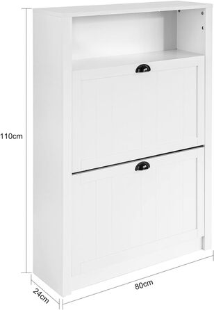 SoBuy FSR87-BR Взуттєва шафа з 2 дверцятами, вузька, з 4 полицями, з додатковою нішею (білий, 80x110x24 см)